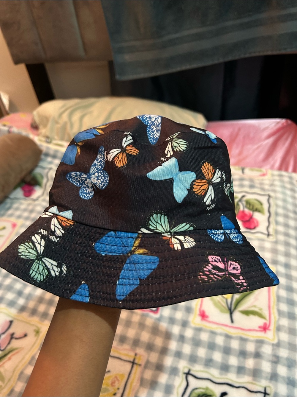 Black Butterfly Print Bucket Hat for Women - Colorful Accent